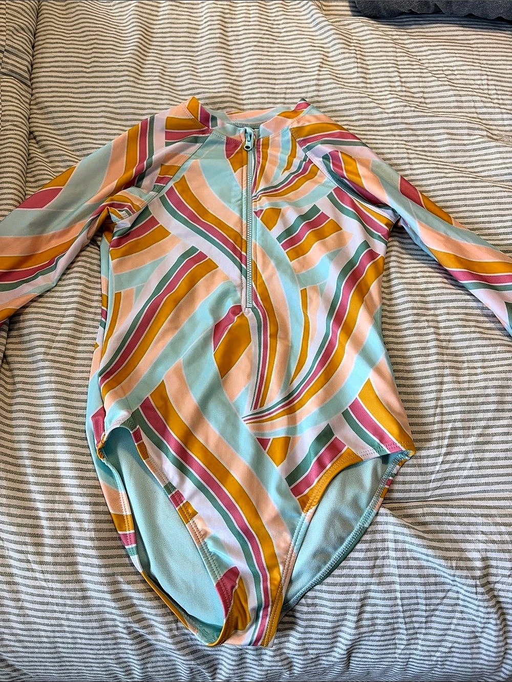 Wonder Nation Girls Large Abstract Rashguard Swimsuit Blue & Pink